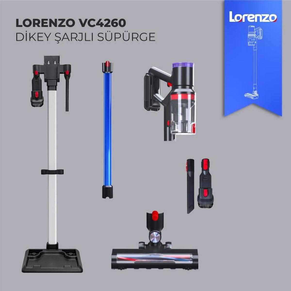 Lorenzo Vc4260 Dikey Süpürge Mavi