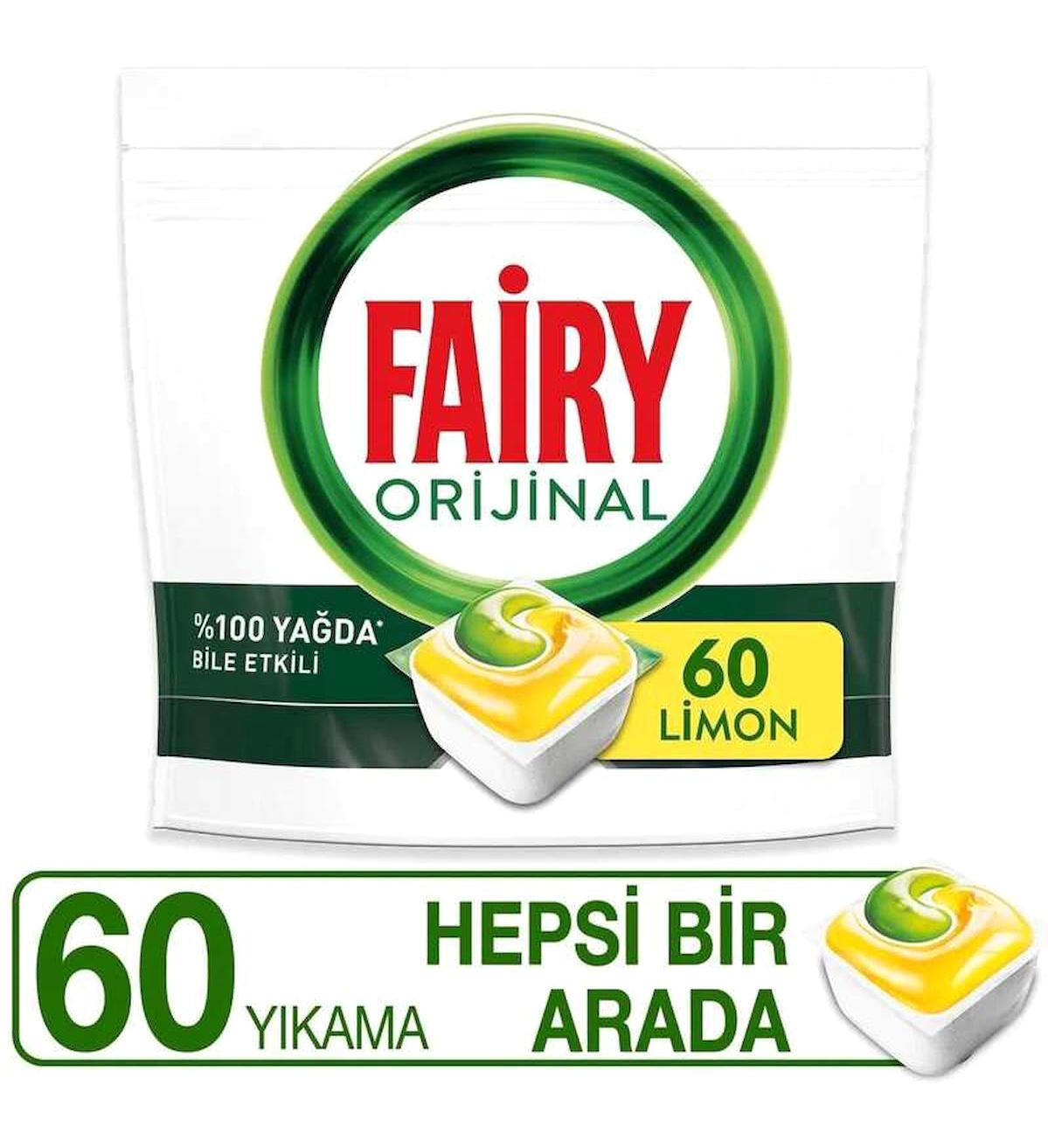 Fairy Orijinal Limon Kokulu Tablet Bulaşık Makinesi Deterjanı 60 Adet