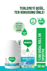 Siveno Sportif Bitkisel Lekesiz Vegan Pudralı Ter Önleyici Organik Antiperspirant Roll-On Unisex Deodorant 50 ml