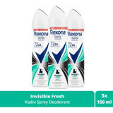 Rexona Invisible Fresh Deep Pudrasız Ter Önleyici Antiperspirant Sprey Kadın Deodorant 3x150 ml