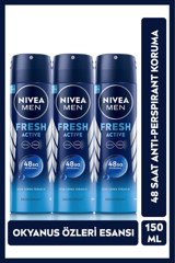 Nivea Fresh Active Pudrasız Ter Önleyici Sprey Erkek Deodorant 3x150 ml