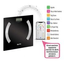 Aprilla ABS 1081 Vücut Analizi Yapan Bluetoothlu Kas Ölçen Cam Dijital Akıllı Tartı