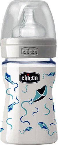 Chicco Cam Gaz Yapmayan Antikolik Yenidoğan Yavaş Akışlı Kulpsuz 0+ Ay Desenli Beyaz Yuvarlak Uçlu Bebek Biberon 150 ml