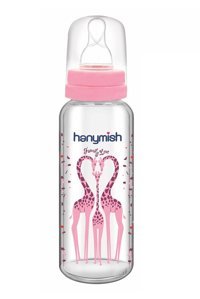 Hanymish 650 Polipropilen Yenidoğan Kulpsuz 0+ Ay Desenli Pembe Yuvarlak Uçlu Bebek Biberon Seti 125 ml + 240 ml