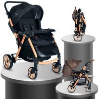 Baby Home Bh-770 Gold Çift Yönlü Katlanabilir Tek Elle Kapanan 360 Derece Dönen Tam Yatar Kabin Tipi Puset Bebek Arabası Siyah