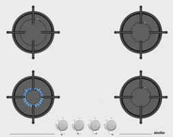 Simfer 3654 4G Beyaz Cam 4 Gözlü Doğalgazlı Ankastre Ocak