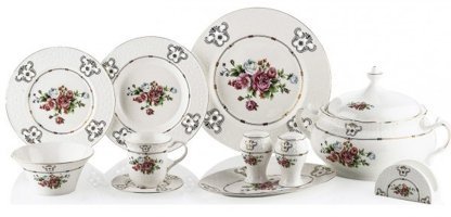 Goldmaster YTB-8508 Gala 85 Parça 12 Kişilik Desenli Bone China Yuvarlak Yemek Takımı