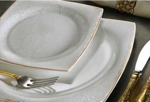 Aryıldız Prestige Bone AR 31018 83 Parça 12 Kişilik Desenli Bone China Kare Yemek Takımı