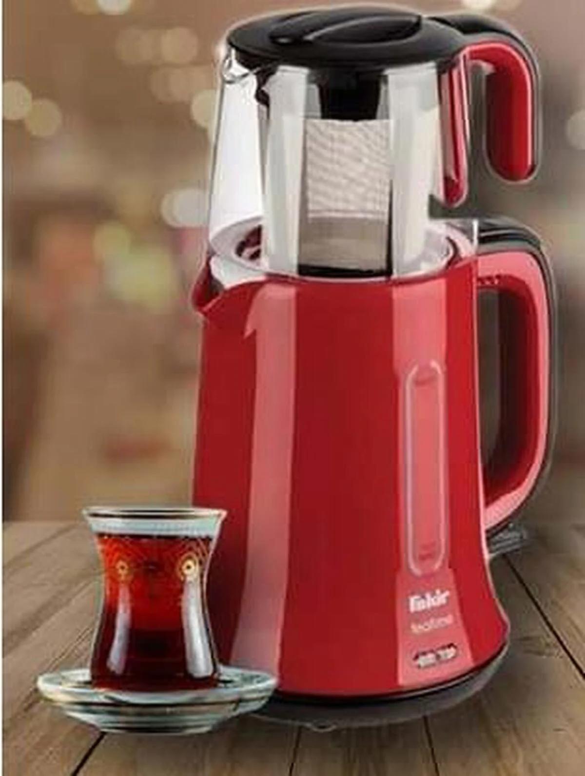 Fakir Tea N More Otomatik Cam Demlikli 1600 W Plastik Gövdeli Kırmızı Çay Makinesi