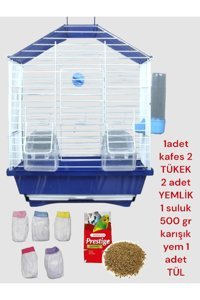 Nimet Petshop Çatılı Ayaklı Dikdörtgen Krom Muhabbet Kuşu Kafesi Beyaz - Mavi