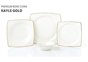 Pierre Cardin Kayle Gold 58 Parça 12 Kişilik Bone China Porselen Kare Yemek Takımı