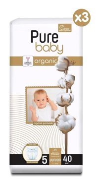 Pure Baby Organik 5 Numara Organik Bantlı Bebek Bezi 120'li