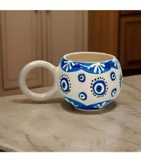 İlbay Çini Takı İlbay Seramik Ece Kupa Bardak Mug Mavi Nazar