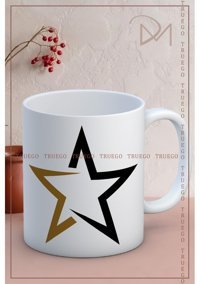 Truego Kupa Bardak Seramik Mug - Gold Siyah Yıldız