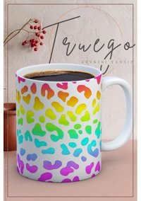 Truego Baskılı Kupa Bardak Seramik Mug - Renkli Leopar Desen