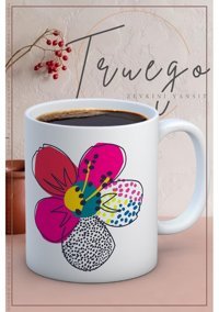 Truego Baskılı Kupa Bardak Seramik Mug - Soyut Çiçek