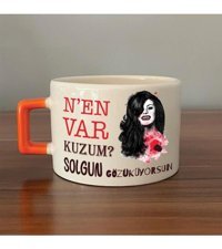 Mor Mürekkep Nen Var Kuzum Baskılı Turuncu Kulplu C Fincan