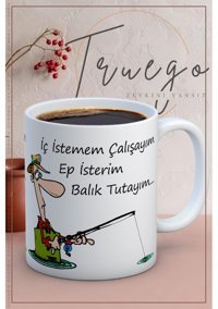 Truego Baskılı Kupa Bardak Seramik Mug - Balık Tutayım...