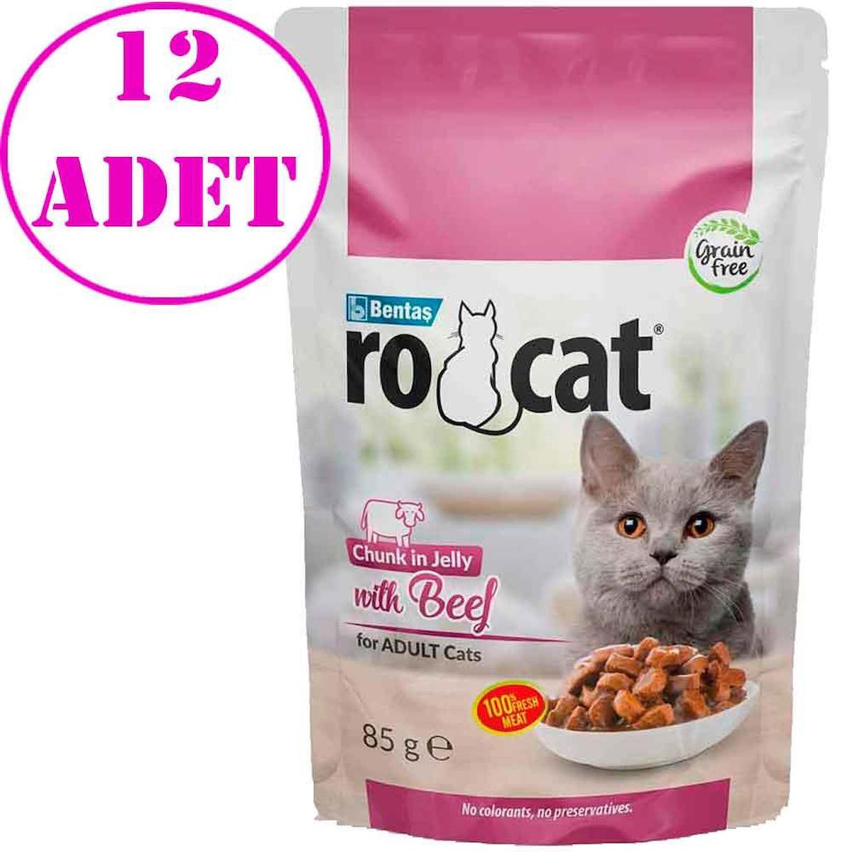 Ro Cat Yetişkin Biftek Parça Etli-Soslu Yaş Kedi Maması 12x85 gr