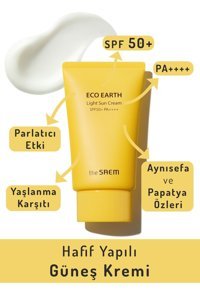 The Saem Eco Earth Light Sun Cream 50 Faktör Tüm Ciltler İçin Nemlendirici Suya Dayanıklı Yüz Güneş Kremi 50 ml