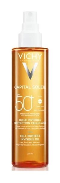 Vichy Capital Soleil Cell Protect Oil 50 Faktör İçin Nemlendirici Suya Dayanıklı Yüz ve Vücut Güneş Kremi 200 ml