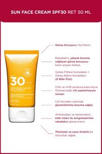 Clarins Sun Face 30 Faktör Tüm Ciltler İçin Nemlendirici Suya Dayanıklı Yüz Güneş Kremi 50 ml