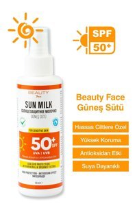 Beauty Face 150 ml 50 Faktör Hassas Ciltler İçin Mineral Filtreli Suya Dayanıklı Yüz ve Vücut Güneş Sütü 150 ml