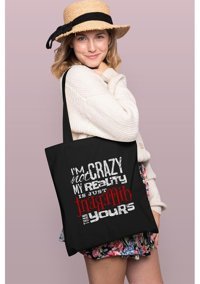 Brz Collection I'M Not Crazy Tote Bag Gabardin Kadın Omuz Çantası Siyah