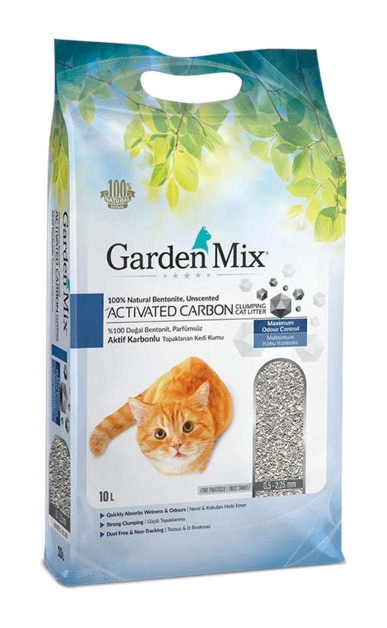 Garden Mix Maksimum Koku Kontrolü Topaklanan İnce Taneli Aktif Karbonlu Bentonit Kedi Kumu 10 lt