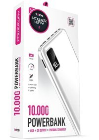 Powerway Tx109 10000 mAh Hızlı Şarj Dijital Göstergeli Micro USB - Lighthing - Type C Powerbank Beyaz