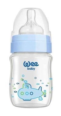 Wee Baby 139 Klasik Plus Silikon Yenidoğan Yavaş Akışlı 0-6 Ay Desenli Mavi Biberon 120 ml