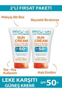 Procsin 50 Faktör Tüm Ciltler İçin Leke Karşıtı Nemlendirici Suya Dayanıklı Yüz Güneş Kremi 2x50 ml