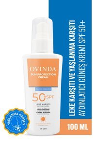 Ovinda Sun Pretection 50 Faktör Tüm Ciltler İçin Leke Karşıtı Nemlendirici Yaşlanma Karşıtı Aydınlatıcı Yağsız Suya Dayanıklı Yüz ve Vücut Güneş Kremi 100 ml