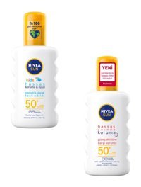 Nivea Sun Kids 50 Faktör Hassas Ciltler İçin Leke Karşıtı Nemlendirici Yağsız Suya Dayanıklı Yüz ve Vücut Güneş Kremi 200 ml