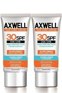 Axwell Sun Care 50 Faktör Tüm Ciltler İçin Nemlendirici Suya Dayanıklı Yüz Güneş Kremi 2x50 ml