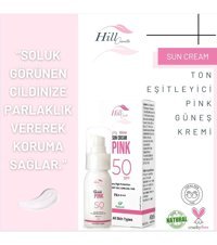 Hill Pink Renkli 50 Faktör Tüm Ciltler İçin Leke Karşıtı Nemlendirici Yaşlanma Karşıtı Yağsız Suya Dayanıklı Yüz ve Vücut Güneş Kremi 50 ml