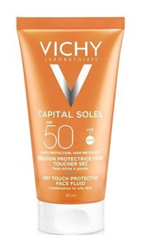 Vichy Capıtal Soleil 50 Faktör Karma Yağlı Ciltler İçin Leke Karşıtı Nemlendirici Yağsız Suya Dayanıklı Yüz Güneş Kremi 50 ml