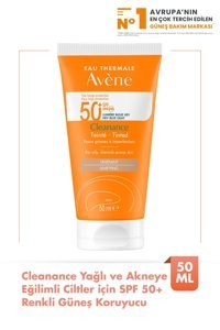 Avene Cleanance Tinted Renkli 50 Faktör Yağlı Ciltler İçin Nemlendirici Kapatıcılı Suya Dayanıklı Yüz Güneş Kremi 50 ml