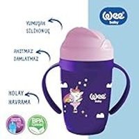 Wee Baby Friends Pipetli Akıtmaz Kulplu 6+ Ay 265 ml Alıştırma Bardağı Mor