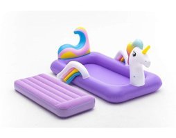 Bestway 67713 Katlanır Ev Tipi Unicorn Temalı Tek Kişilik Şişme Yatak Lacivert