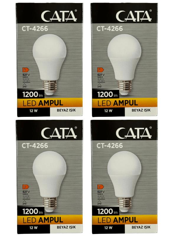 Cata CT-4266 12 W Tasarruflu Beyaz E27 Armut Led Ampul 4 Adet