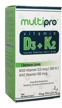 Multipro D3+K2 Aromasız Yetişkin Vitamin 20 ml