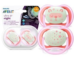 Philips Avent Ultra Air Nighttime 6 Ay+ Fosforlu Delikli Kiraz Uçlu Silikon Emzik Mavi