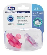 Chicco Physioforma 6-18 Ay+ Ortodontik Damaklı Silikon 2'li Emzik Beyaz-Pembe