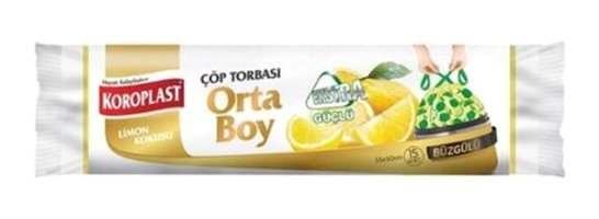 Koroplast Limon Kokulu Büzgülü Orta Boy 55x60 cm Çöp Poşeti 4x15 Adet Sarı