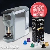 Fantom Mixpresso 1500 W Plastik Tezgah Üstü Kapsüllü Taşınabilir Tam Otomatik Espresso Makinesi Gri + 60 Adet Kahve Kapsülü