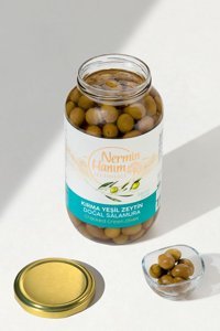 Nermin Hanım Zeytinliği Edremit Kırma Tuzlu Salamura Yeşil Zeytin Kavanoz 650 gr