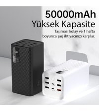 Fogy 50000 mAh Hızlı Şarjlı Işıklı Dijital Göstergeli USB Çoklu Bağlantılı Kablolu Powerbank Siyah