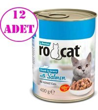 Rocat Yetişkin Somonlu Parça Etli Yaş Kedi Maması 12x400 gr