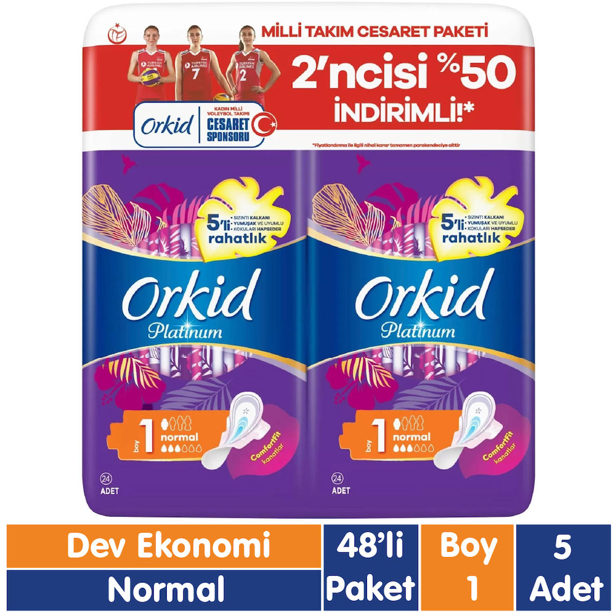 Orkid Platinum Organik 48'li Hijyenik Ped 5 Adet